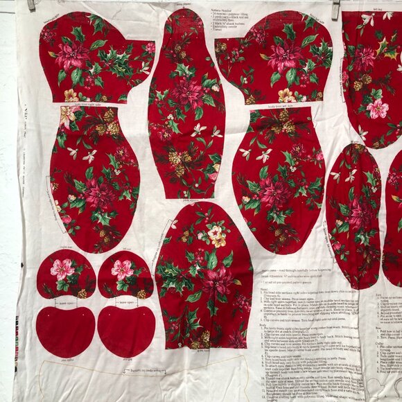 Vintage Red Poinsettia Teddy Bear panel Cranston Print Works Co sewing kit - Picture 3 of 8